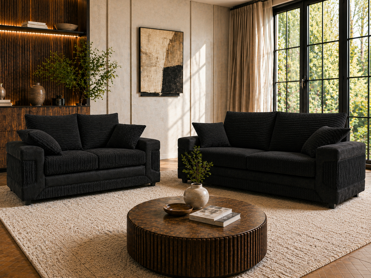 Denno Modern Plush 3+2 Sofa Set | Fabric Living Room Couch