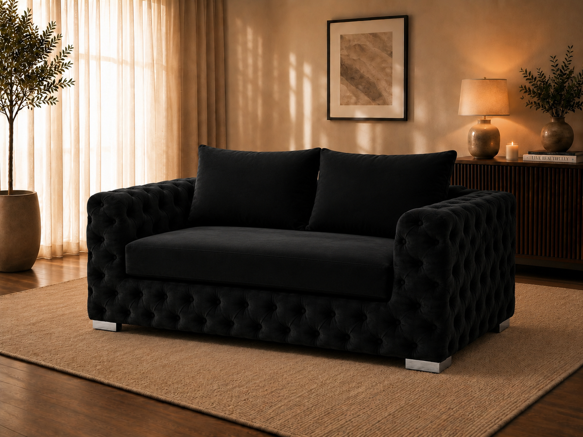 Ashton Deep Buttoned Velvet Chesterfield Sofa & 2 Seater Living Room Set