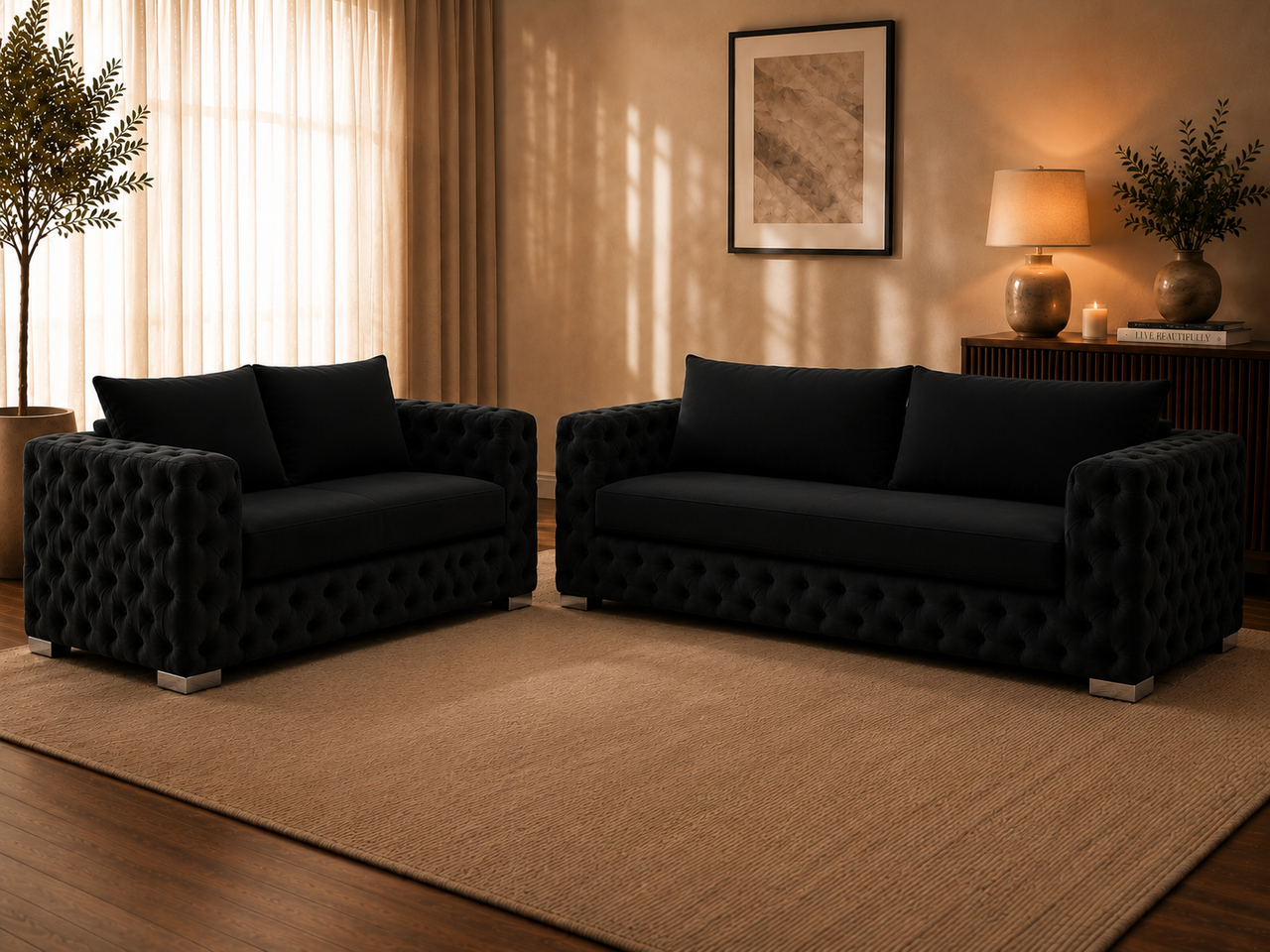 Ashton Deep Buttoned 3 & 2 Seater Velvet Chesterfield Set
