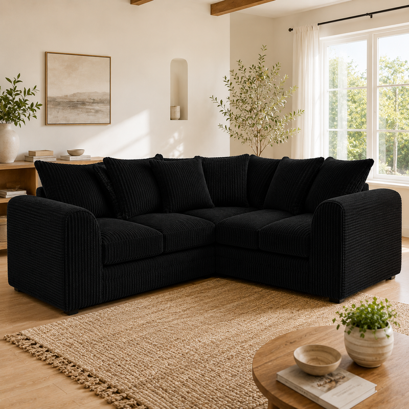 Plush Jumbo Cord Fabric Corner Sofa Suite Large Living Room Settee Couch